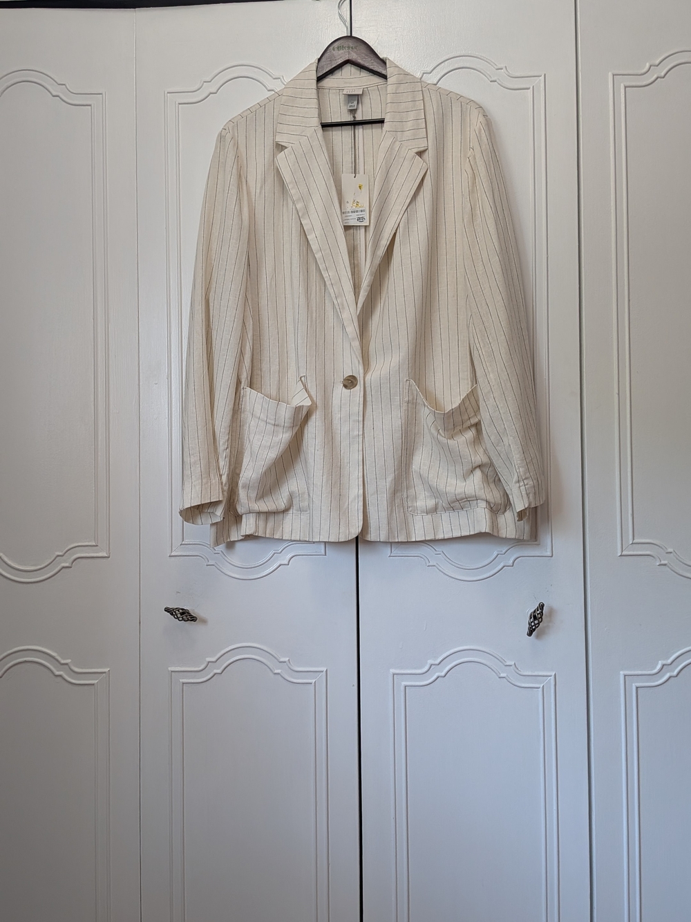a new day Cream Pinstripe Single-Button Blazer Linen Blend